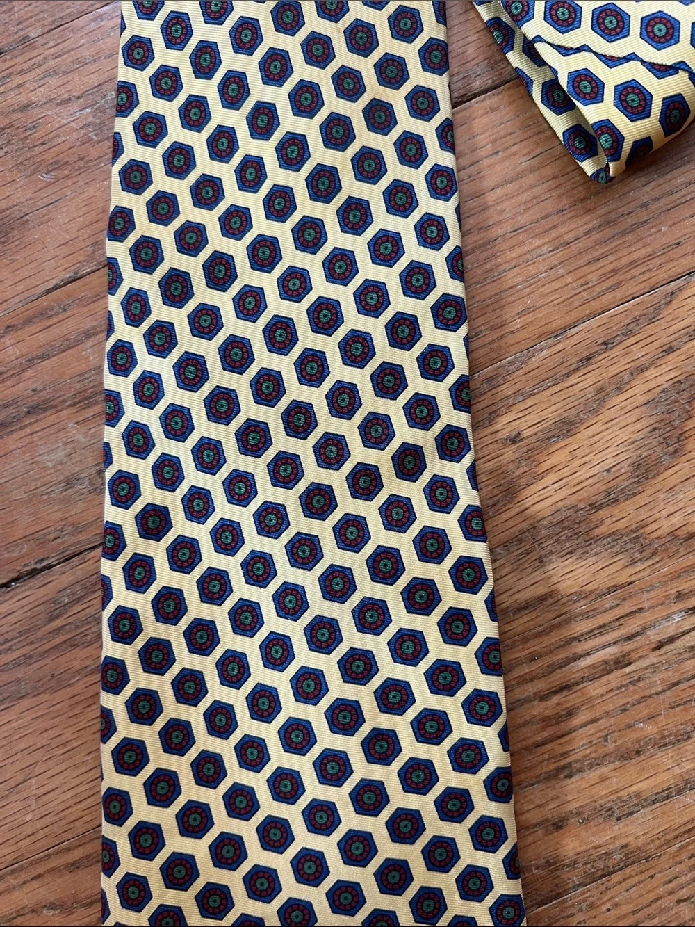 Lauren Ralph Lauren Yellow and Navy Honeycomb Silk Tie